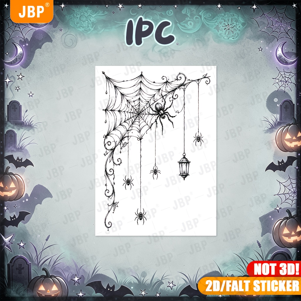 TEMU 1pc Halloween Window Decor Sticker, Black White Vintage Gothic Web Hanging Lantern Pattern, Self-adhesive Halloween Window Sticker For Bar