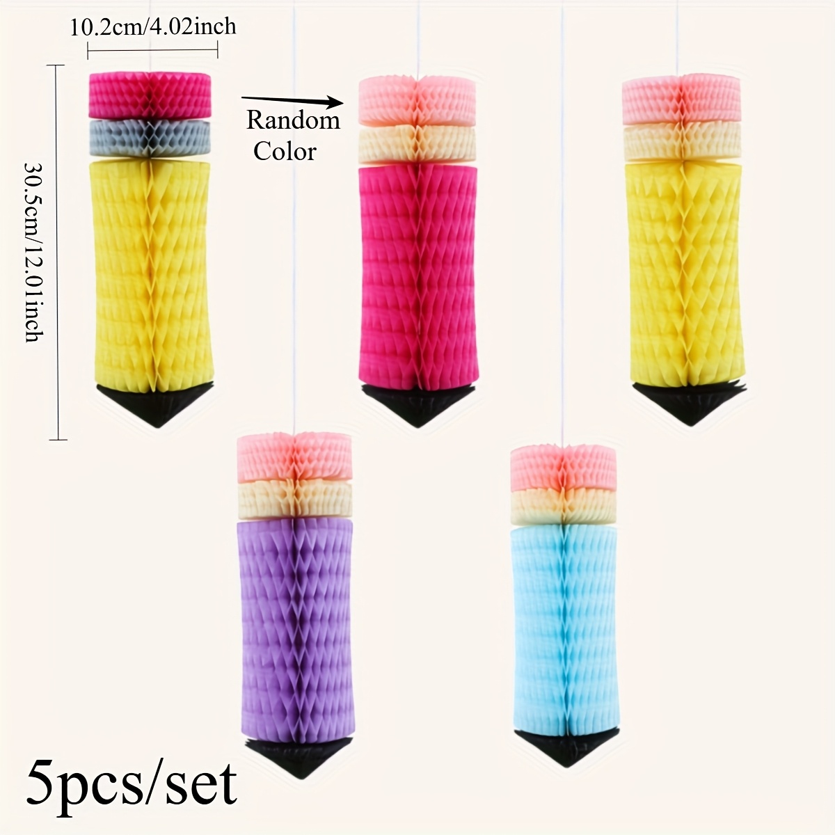 Image of 5pcs/set Back To Hanging Pencil Honeycomb Decorations Graduation Back To School Classroom Ceiling Decorations Colorful Pencil Honeycomb Lanterns For Classroom Graduation Birthday Party (random Color)