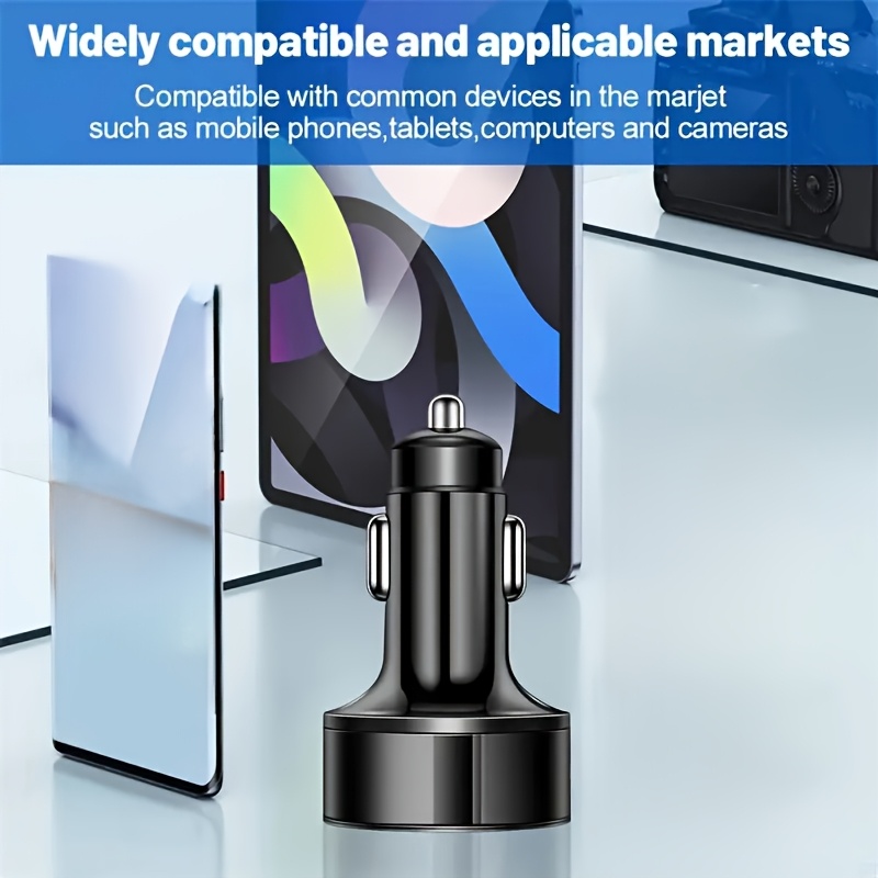 1 with 6 ultra-fast mobile phone charger, intelligent voltage detection digital display, suitable for USB and Type-C, car charger adapter, car charger