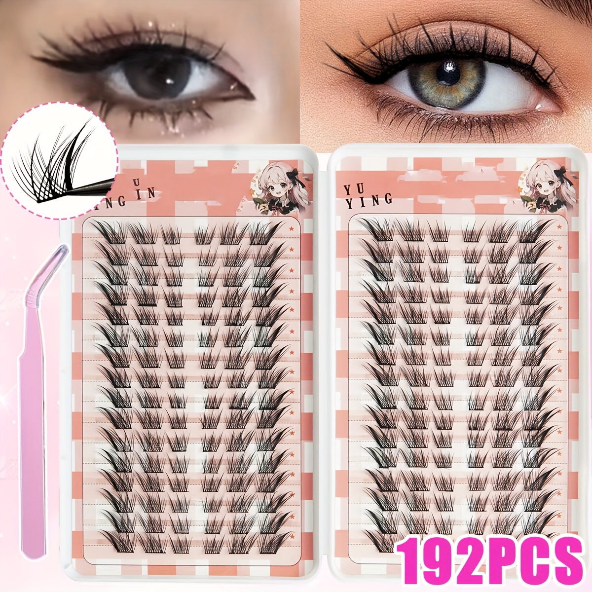 192 Clusters Large Capacity Cat Eye False Eyelashes Natural Thick With Tweezers, Natural False Eyelashes Fox Eyes Multi-style Reusable Eye Makeup Tool