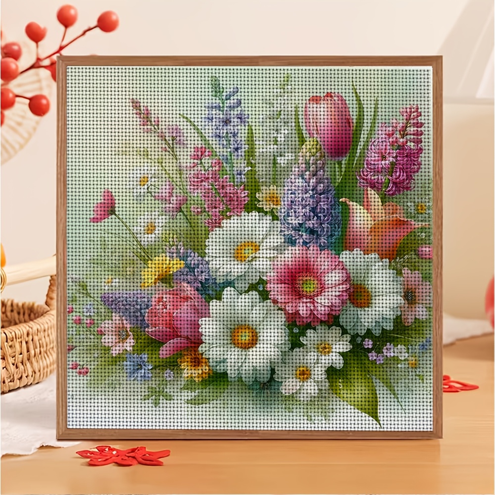 11CT Cross-Stitch Kit, "Vibrant Blooming Bouquet" Pattern