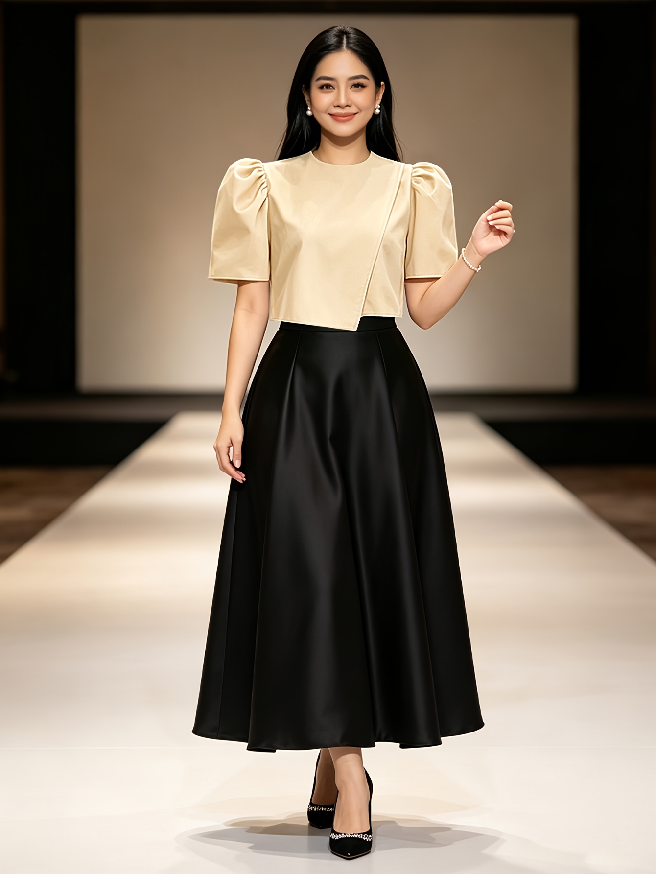 item picture modern   tops puff sleeves elegant and simple solid color round neck asymmetrical   elegant and casual traditional wear suitable for daily wear fashionable commuting