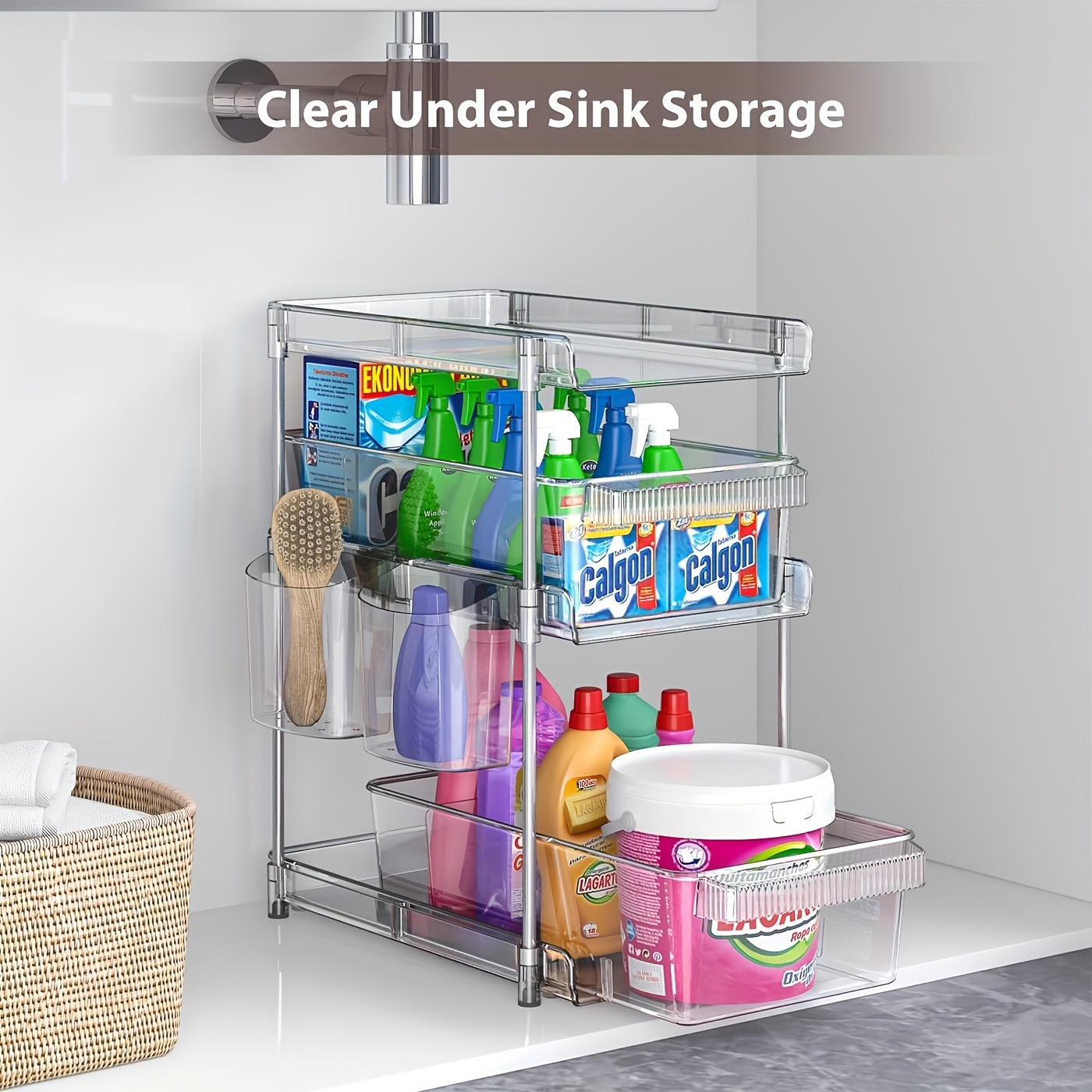 1Pc Space Saving Pull Organizer 3 Tier Clear Storage