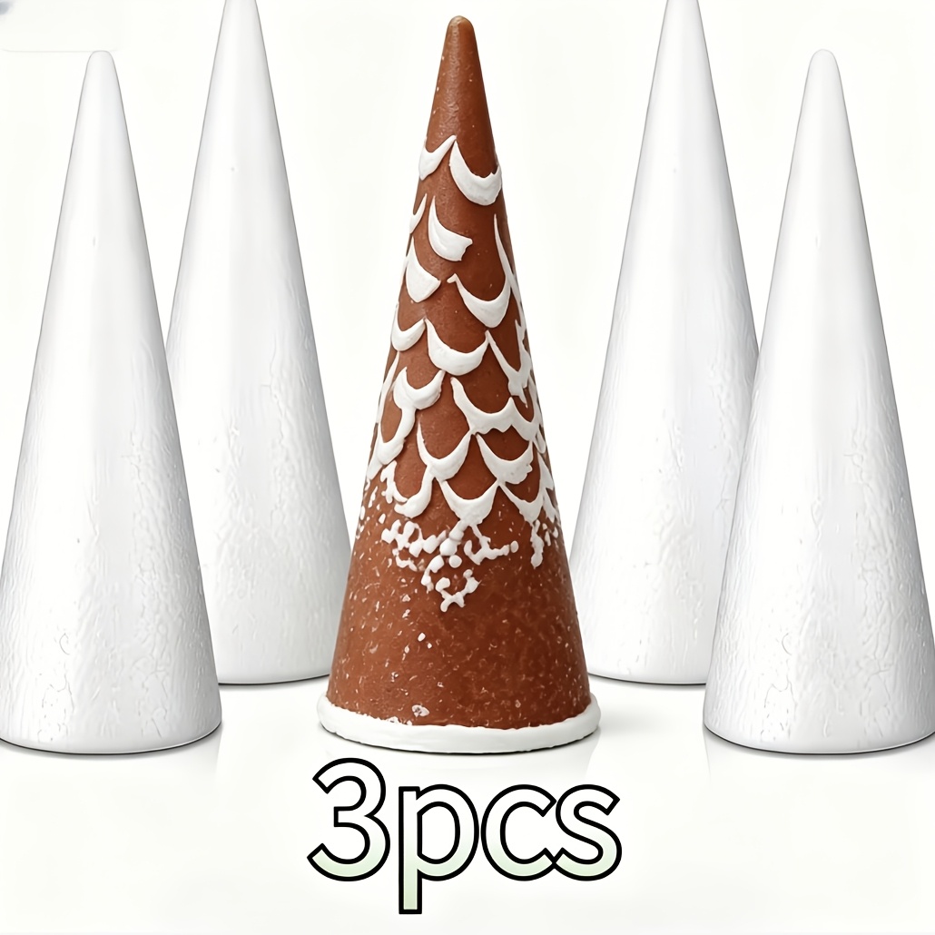 TEMU 3pcs White Christmas Foam Cone Blanks, Large Polystyrene Cones For Christmas Tree, Gnome Ornaments Making, Party Decor And Art Craft Supplies