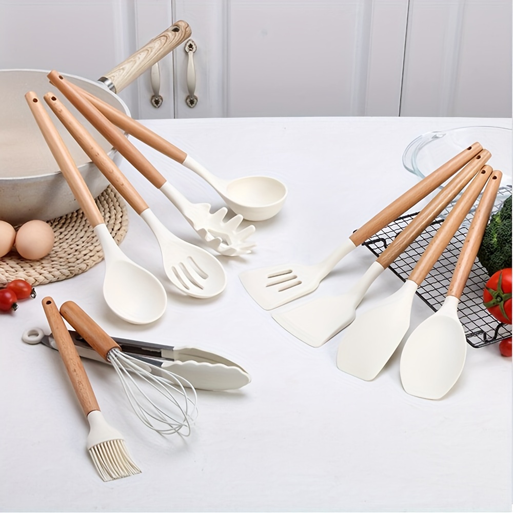 43pcs   kitchen utensil set silicone stainless steel cooking tools with wooden handles for baking grilling more   spatulas ladles more details 3