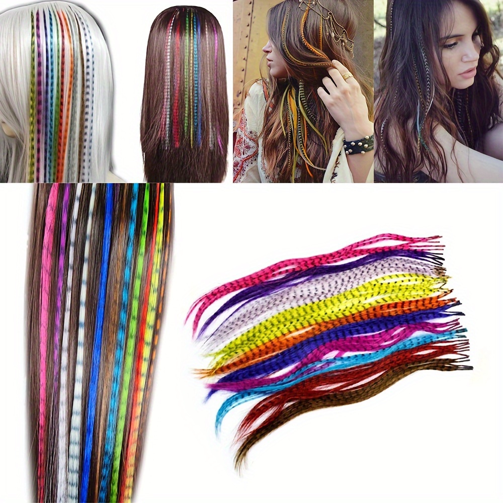 13pcs colorful feather hair extensions women straight Temu Saudi