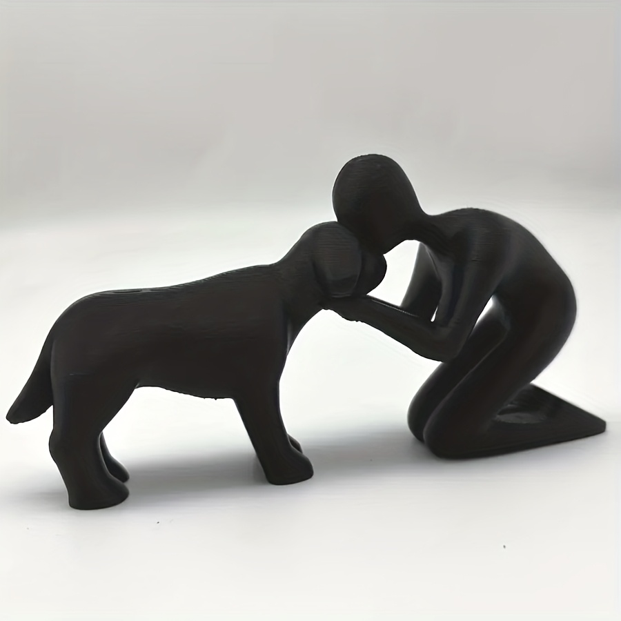 Image of Modern Minimalist Human And Dog Friendship Ornament - Elegant Warm And Owner Sculpture, Retro Desktop Decor For Pet Lovers - For Dog Owners, Dog Enthusiast Decor, Office Desk Display, Design