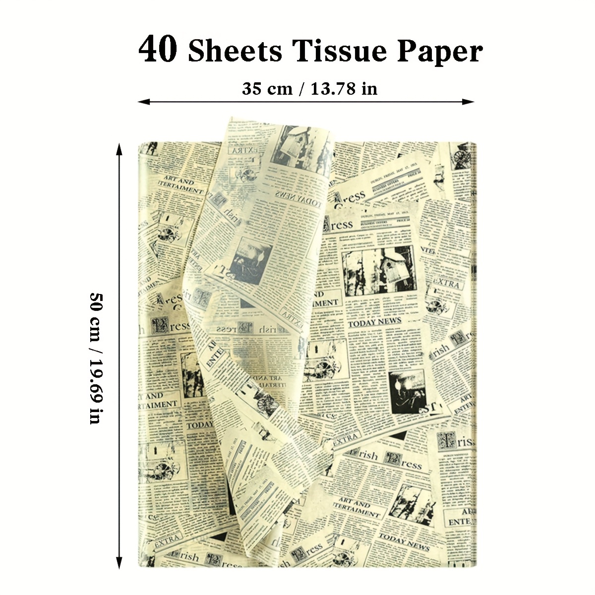 Image of 40pcs Or 20pcs Beige Newspaper Pattern Wrapping Tissue Paper, British Style Beige Background Newspaper Tissue Paper For Arts, Crafts, Floral, Birthday, Festival Party Decor Gift Wrapping Paper