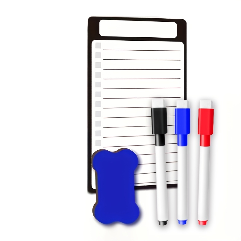 TEMU 1 Set Magnetic Whiteboard Set For Refrigerator (5pcs) - Includes 3pcs Markers, 1pc Eraser And 1pc Whiteboard, Suitable For Shopping , Meal