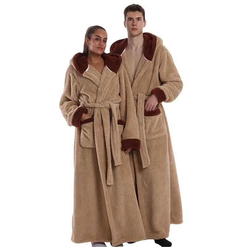 1 stuks Extra Lange Badjas - Dikke Winter Badjas met Capuchon, Pluche Fleece-achtige Textuur, Elegante Badjas voor Thuis & Reizen voor Vrouwen/Mannen, Rood-Paars/Roze/ - Knus, Wasdoekjes