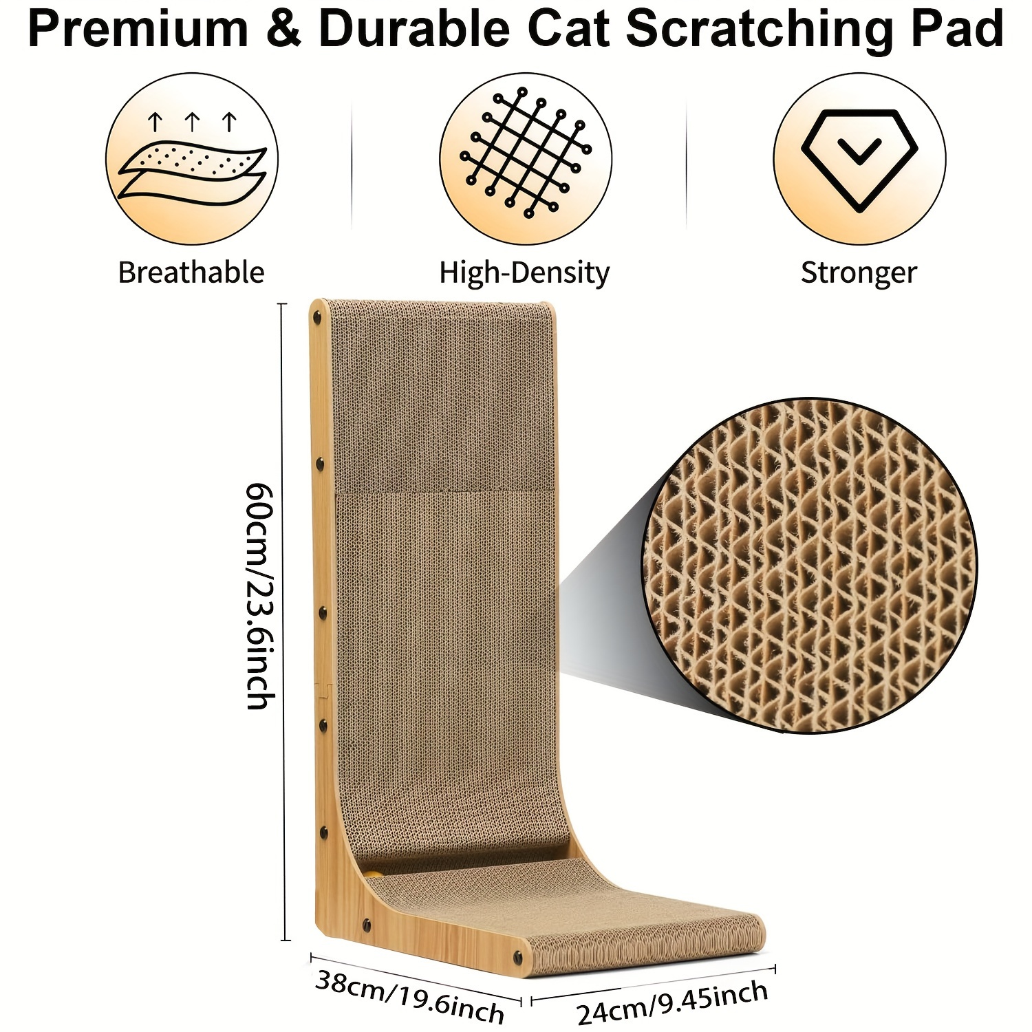 TEMU 23.6" L-shaped Cat Scratcher With Ball Toy - Large Vertical Cardboard Scratching Post For Indoor Cats, Furniture Protector And Play Area, Cat Scratchers For Indoor Cats