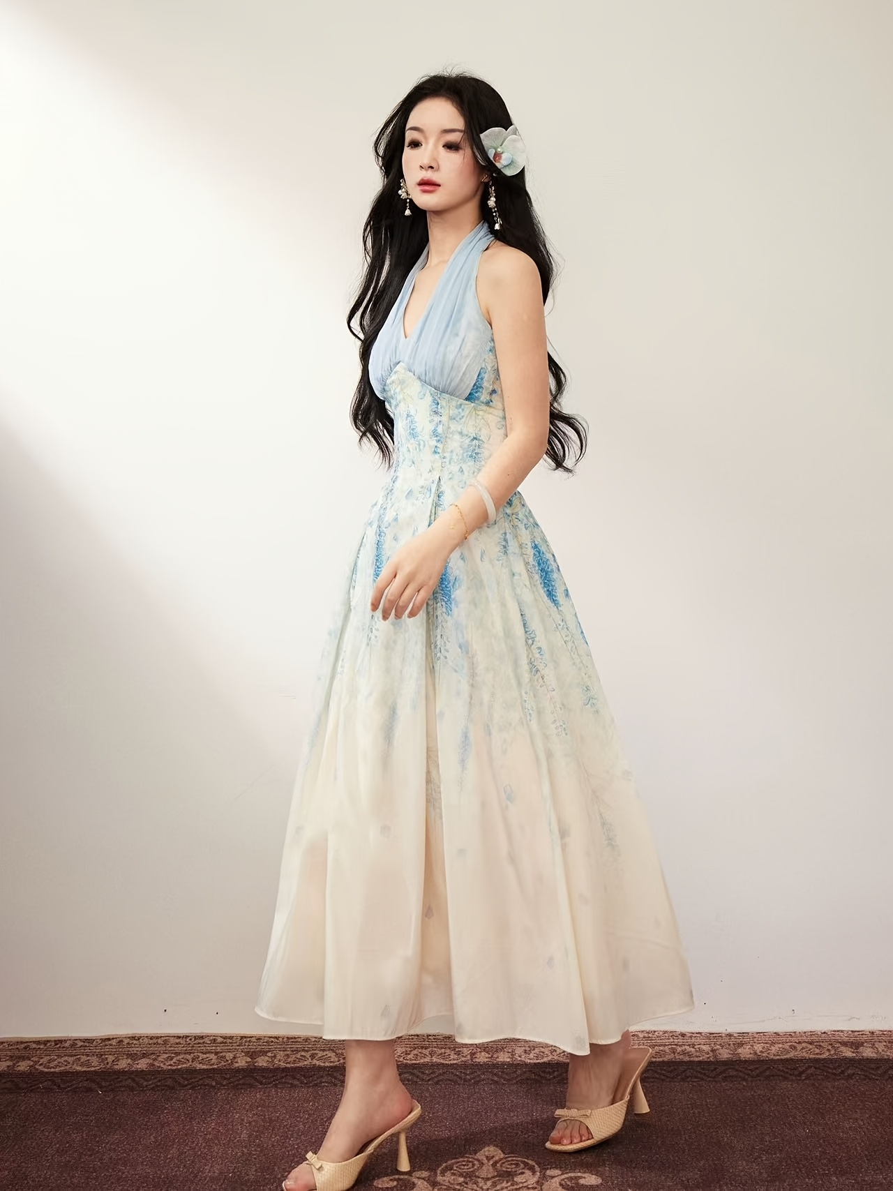 long elegant flowy dresses Ever-Pretty Lace Bodice Long Flowy Evening Dress with Deep V Neck
