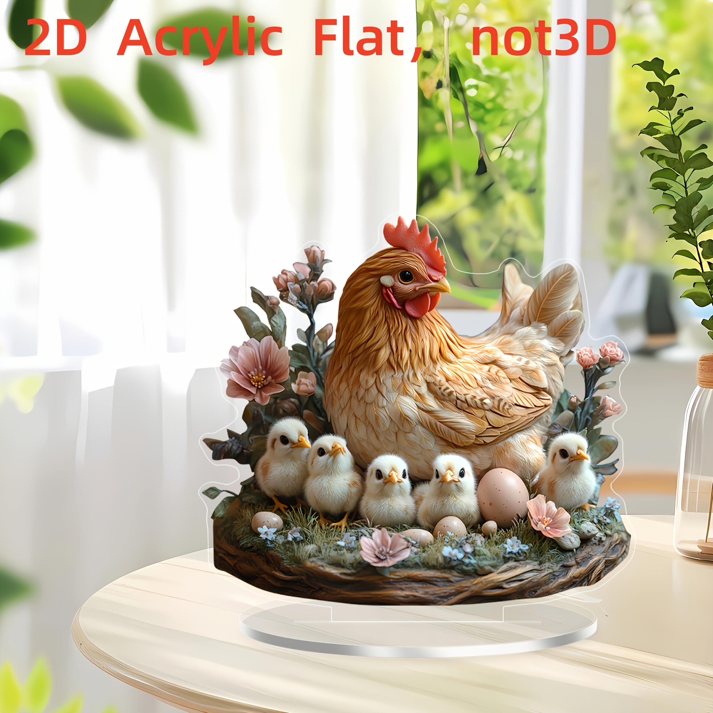 

A Bohemian-style Acrylic 2d Chicken And Chick Decoration - A Versatile Animal Statue Suitable For Home And Office, Easter, Birthdays, New Year, And Valentine's Day - No Required.