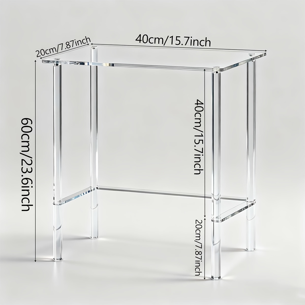 Mesa de Consola, Mesa de Centro Moderna de Dos Niveles Transparente, Mesa Auxiliar Estrecha de Acrílico, Diseño Único y Elegante, Adecuada para Salas de Estar, Pasillos y Entradas