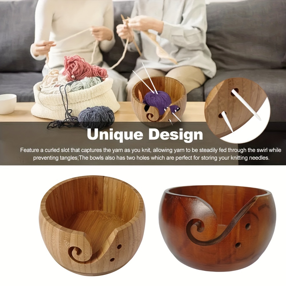 

Wooden Yarn Bowl For Knitting & Crochet - Universal Holiday Gift, Handcrafted Wool Holder Organizer With Swirl Yarn Guide And Needle Storage Holes (1pc)