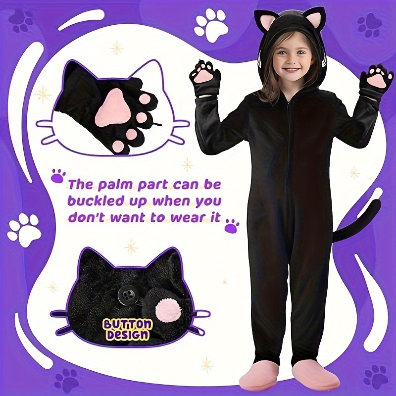 girls black cat onesie costume noir cat halloween outfit Temu