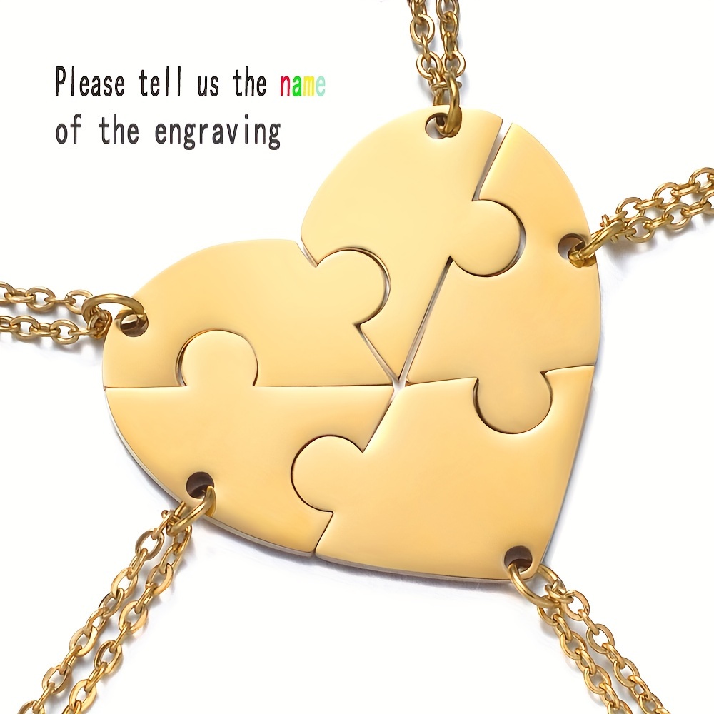 TEMU Customized Products A Unisex Fashionable Stainless Steel Puzzle Pvd Electroplating Pendant Engraved With 1 To Names, The For Daily Wear