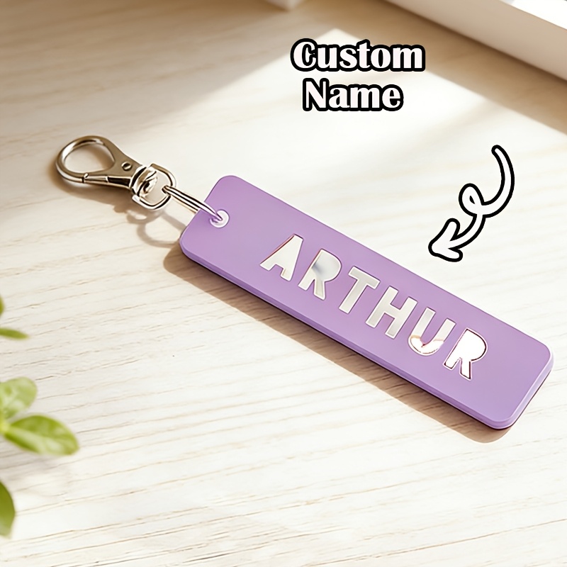 TEMU [2d Flat] [2d Flat] [custom] 1pc Custom Name Rectangular Cutout Keychain, Personalized Name Acrylic Keychain, Birthday Gift For , Unisex,