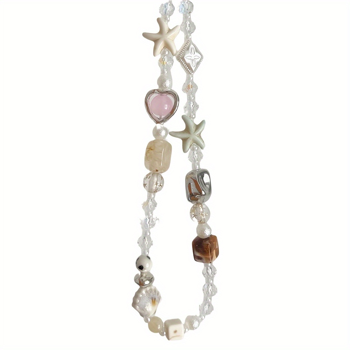 [1pcs Beach-inspired Phone Charm Strap] 1pc Starfish And Shell Beaded Phone Charm Strap, Abs Material, Camera Hanging Ornament, Beach-inspired Mobile Accessory