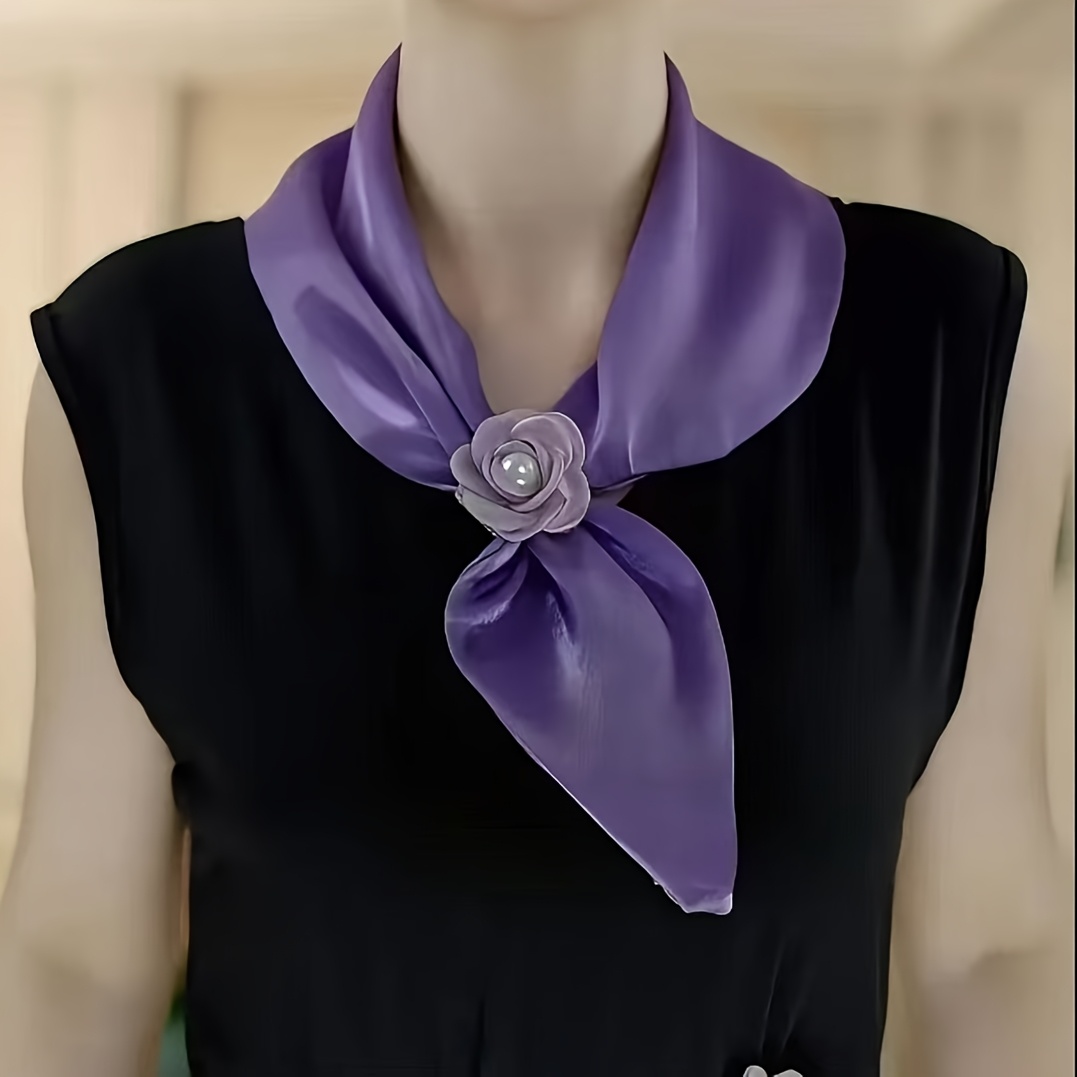 TEMU 1 Elegant Ladies Rose Scarf Set - Lightweight, Breathable Polyester, Boho Style, Suitable For | Versatile Solid Neck With Decorative Flowers And