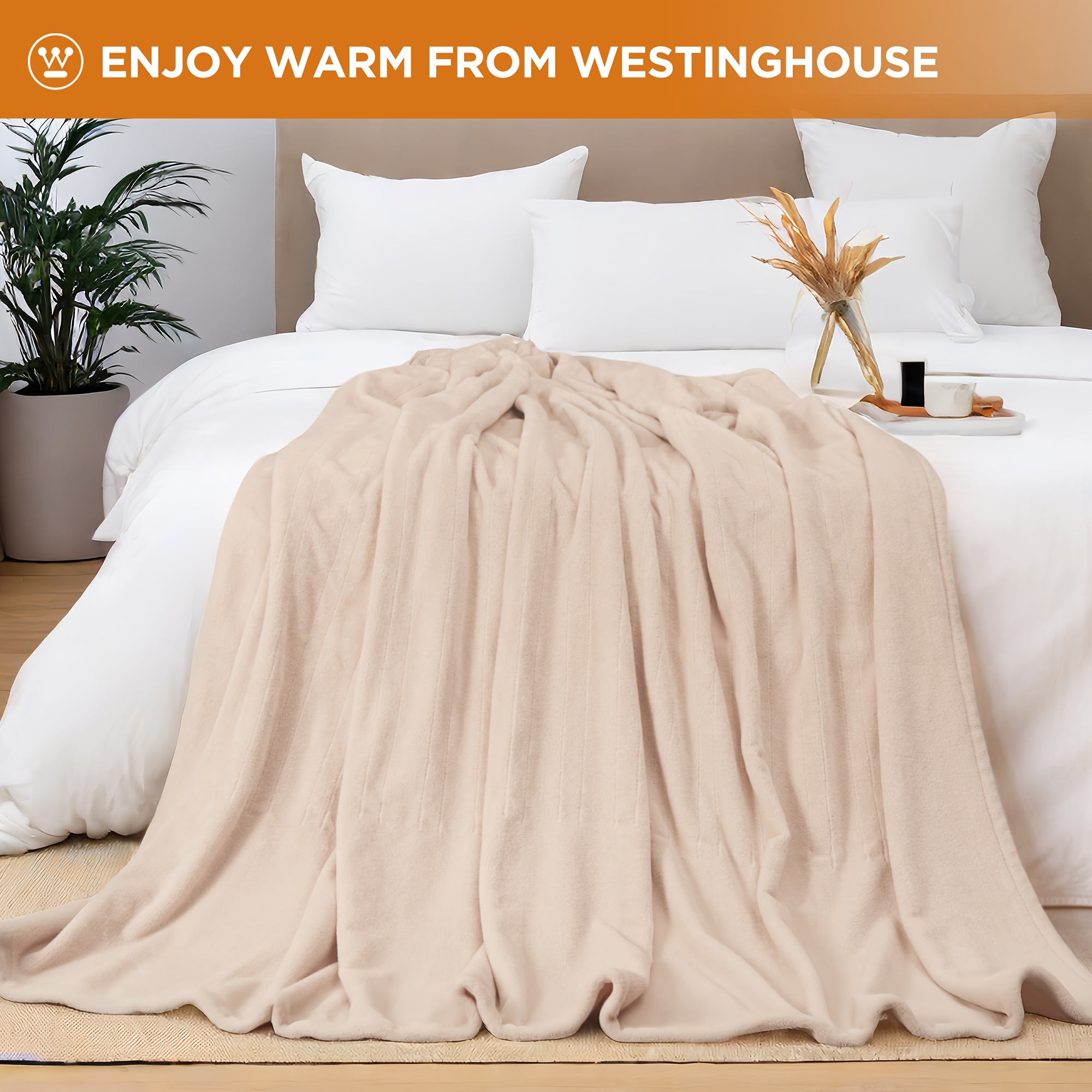 

Westinghouse Flannel Electric Throw Blanket Twin/full/queen/king Size, 10 Heating Levels & 1- Time Settings, Machine Washable, Ivory/dark Grey Christmas Gifts For Family