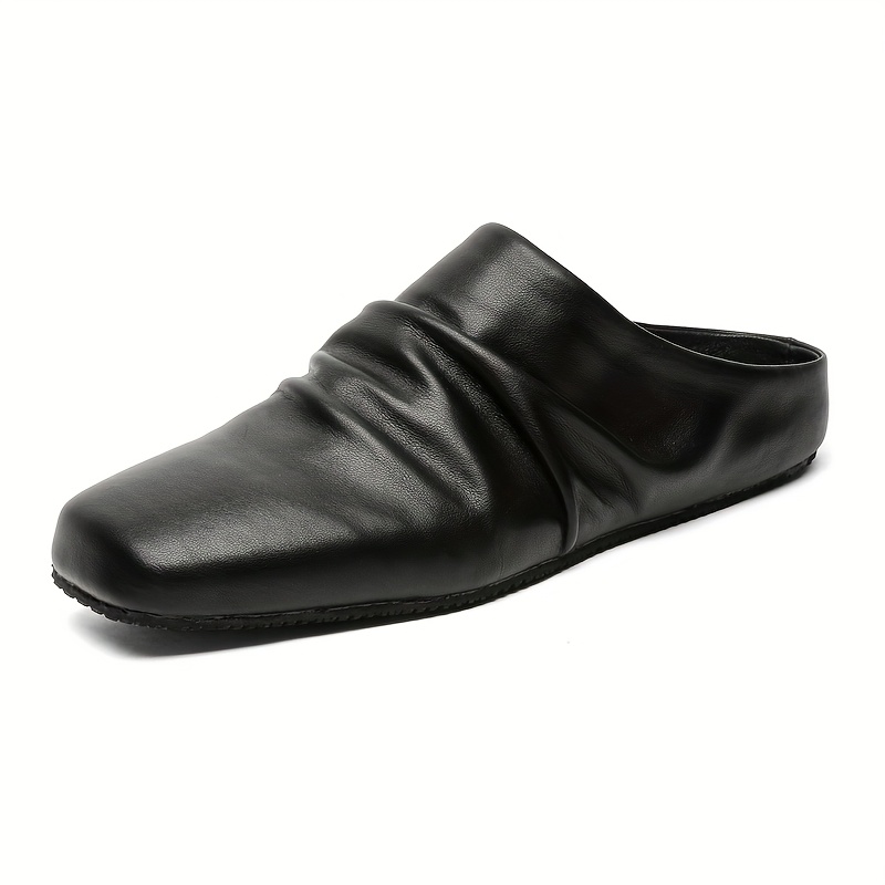 square toe pleated design semi slip mule shoes men's shoes - Temu