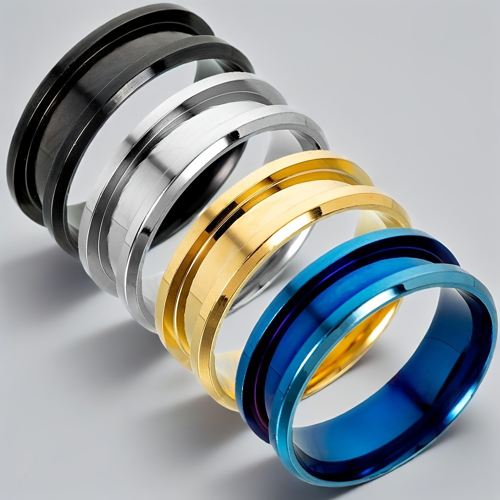 TEMU 4pcs Blank Core Finger Rings 201 Stainless Steel Grooved Finger Ring Wide Band Round Empty Ring For Inlay Ring Jewelry Making Gift Size 6-13 The
