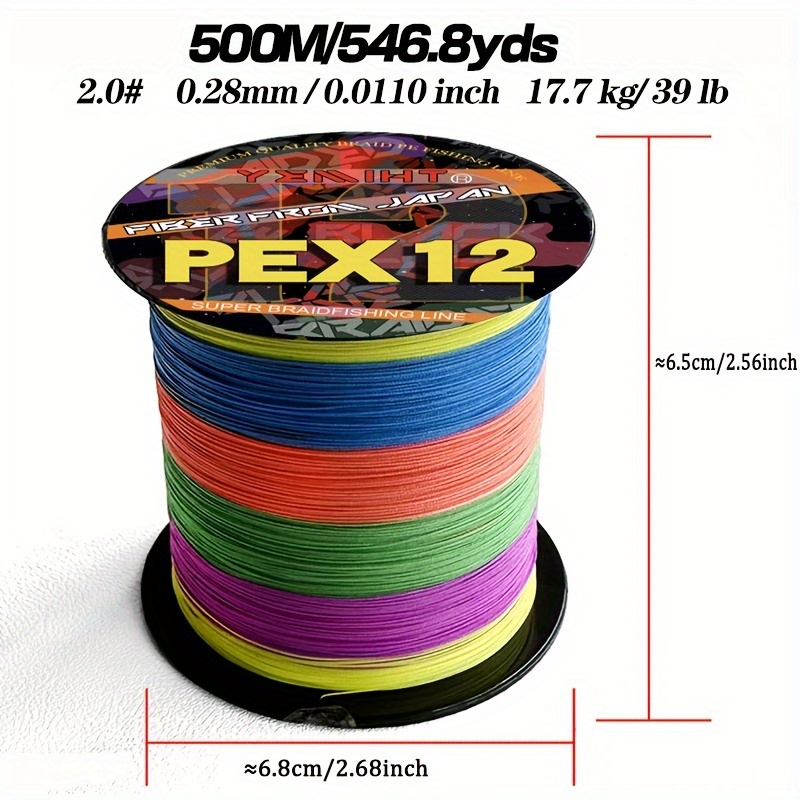Image of 12 Strands Polyethylene Braided Pe Fishing Line Colorful Wear 0 Elasticity High Strength Strong Suitable For Saltwater And Freshwater Fishing Line 500m/546.81yds