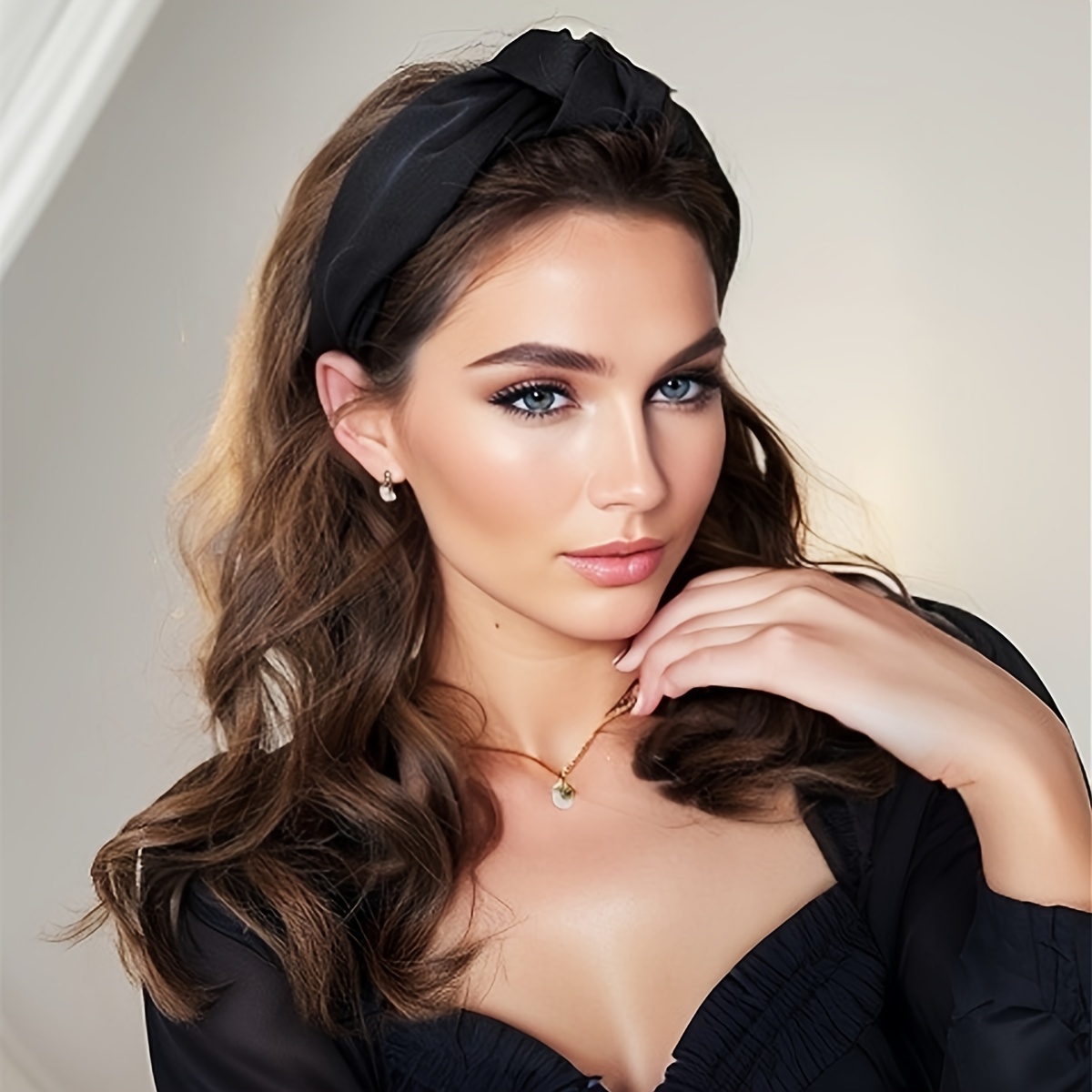 1pc Fashionable And Elegant Black Satin Decorative Headband For Evening Party