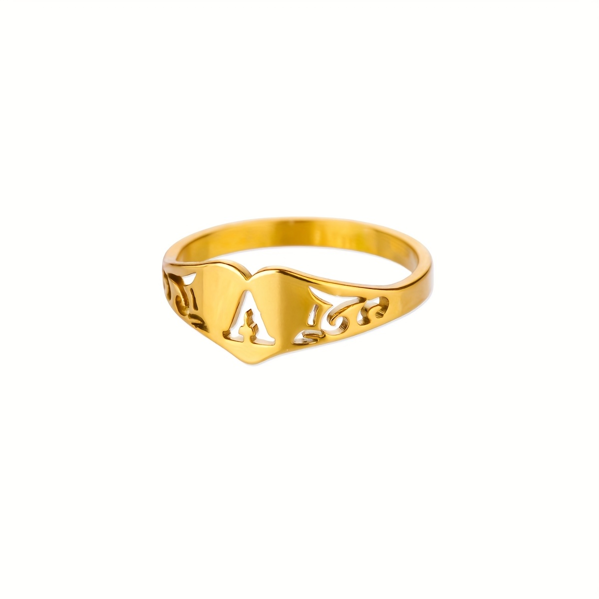 TEMU 1 Stainless Steel Totem Pattern Hollow Letter Heart Ring, Easy And Elegant Ethnic Style Jewelry, Suitable For Daily Wear, Holiday Gifts, Wedding