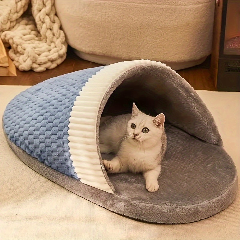 Popular Cozy Slipper Shaped Cat Bed Plush Washable Non Slip Bottom Ideal for Small to Medium Cats Stylish Blue Sleeping Bag Pet Supplies