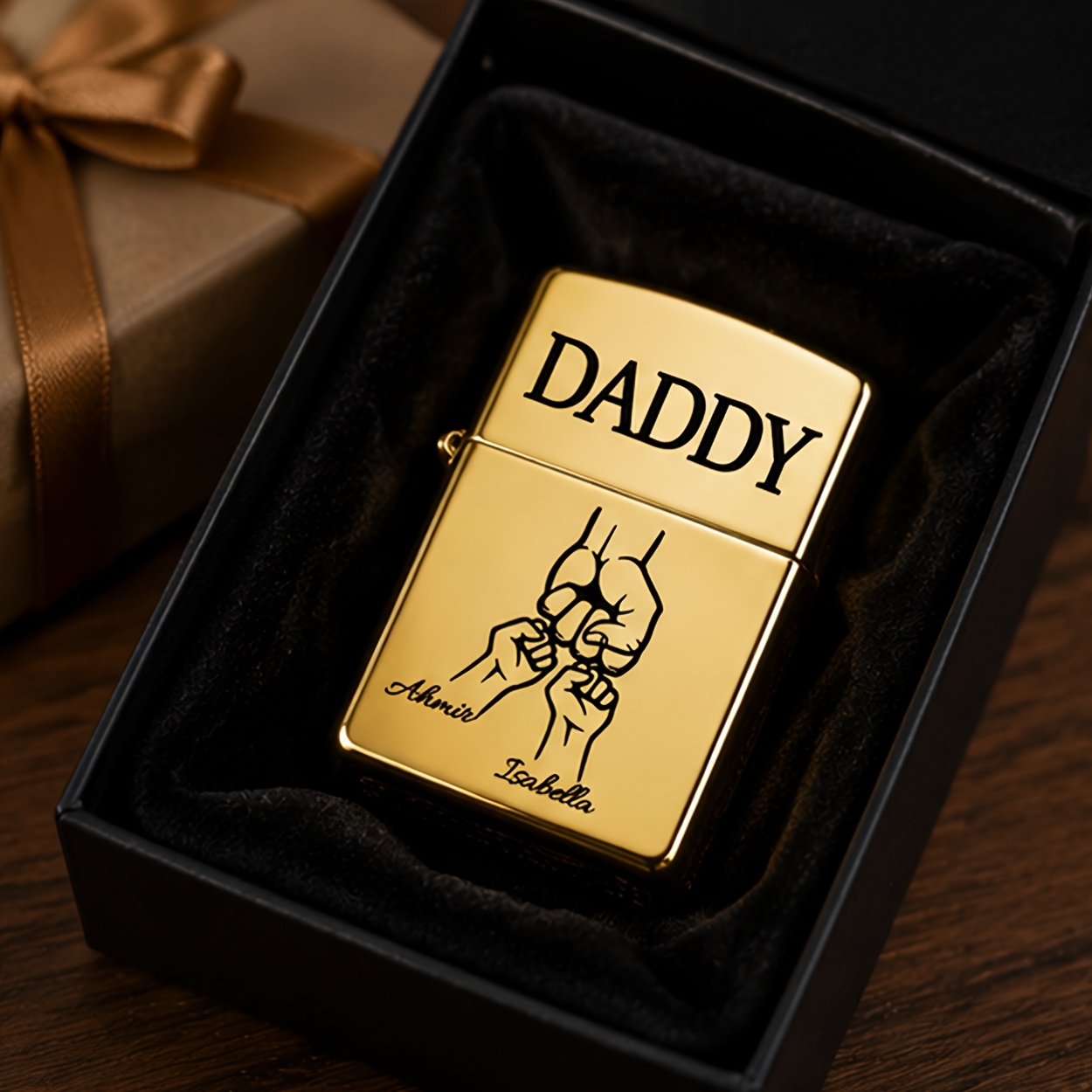 personalisierte namensfeuerzeug-außenbox - personalisiertes vater-sohn- -messing-winddichtes feuerzeug,   für vatertagsgeschenke, vatergeburtstag, familienerinnerungen, dekorative andenken, premium-sammlerstücke, personalisierte vatertagsgeschenk-zubehör