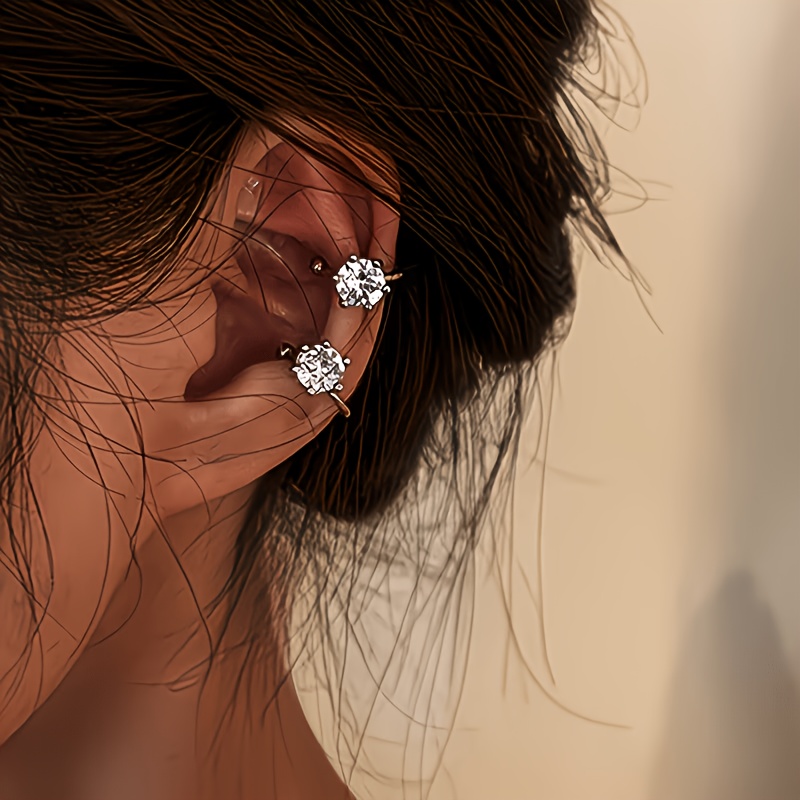 TEMU 1 Par de Elegantes y Lujosos Pendientes Brillantes con Incrustaciones de Zirconia Sintética, Clips Ajustables para Sin Perforación, Adecuados