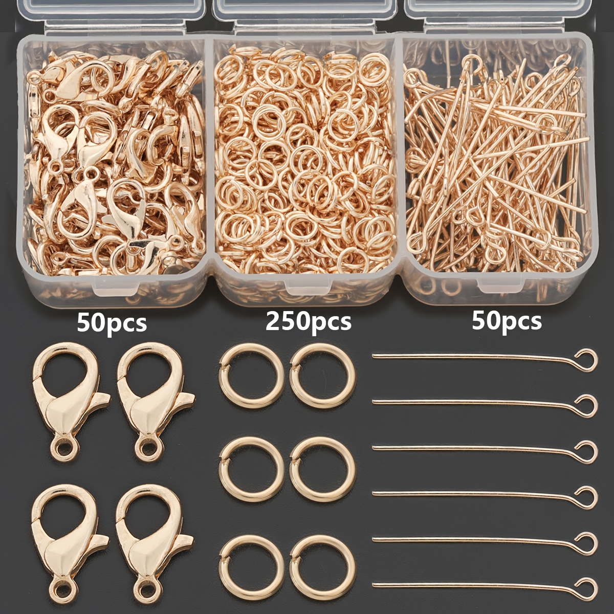 TEMU Scatola pezzi KC Golden per creazione di gioielli fai da te con 50 pezzi di chiusure a , 50 pezzi di ganci a S pezzi di anellini di collegamento