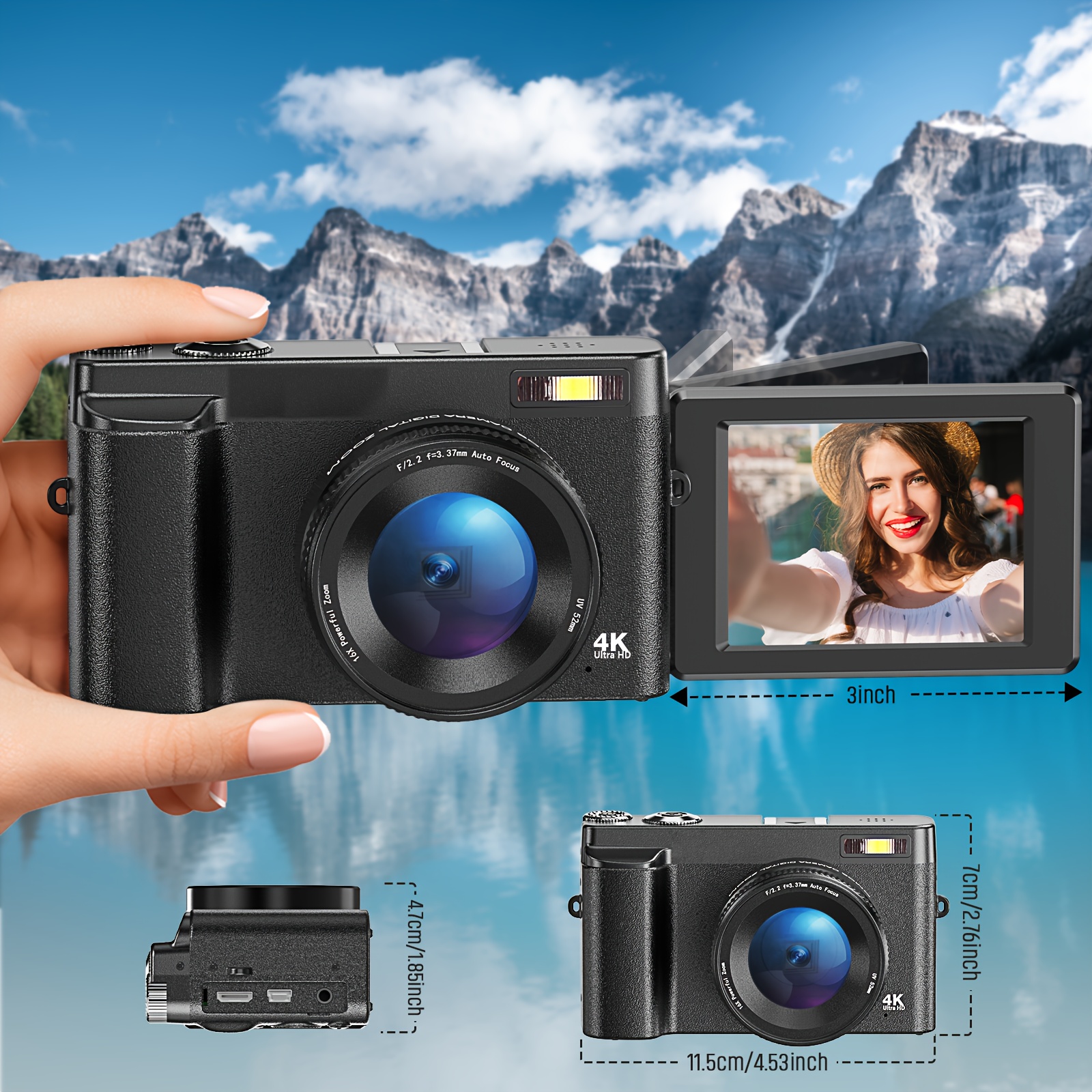 Cámara Digital 4k Para Fotografía Y Video, Enfoque Automático De 48 Mp,  Cámara De Vlogging Para , Cámara Compacta Funbu