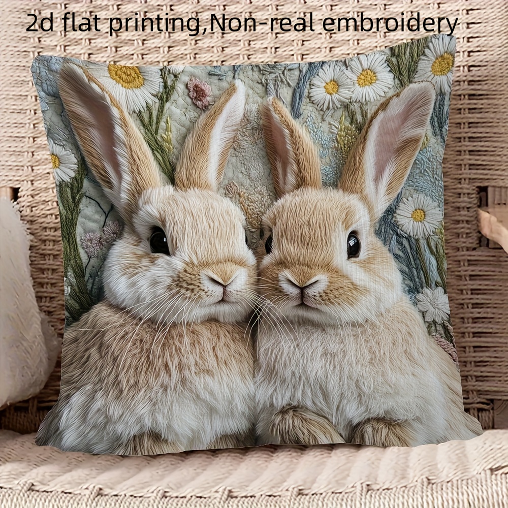 TEMU 1pc Pillowcase, Cute Rabbit Hugging; Warm And Adorable Pillow Cover, Soft And Comfortable Smooth Polyester Short Plush Fabric, Single-sided