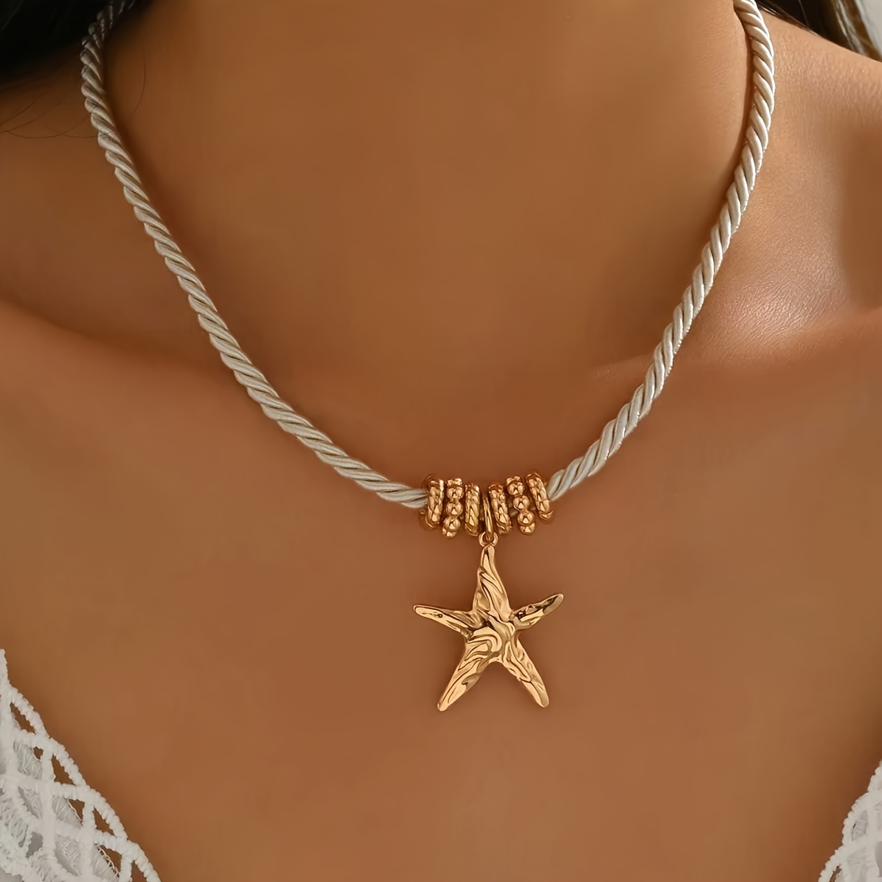TEMU Collar con colgante para mujer, 1 pieza, elegante, colgante vintage bohemio de dorada en y sol, cadena de clavícula con diseño de cuerda gruesa