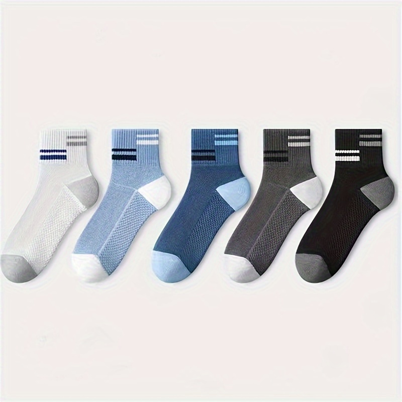 5/10 Pairs Of Men' Thin & Anti Odor Ankle Socks, Comfy Breathable Casual Soft & Elastic Socks