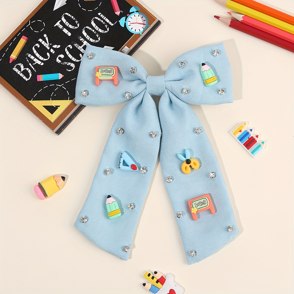 TEMU 1pc Back To School Bow Hair Clips For Girls Pencil Chalkboard Ruler Decor Hairpins Long Tassel Fashion Creative Hair Accessories For Girls