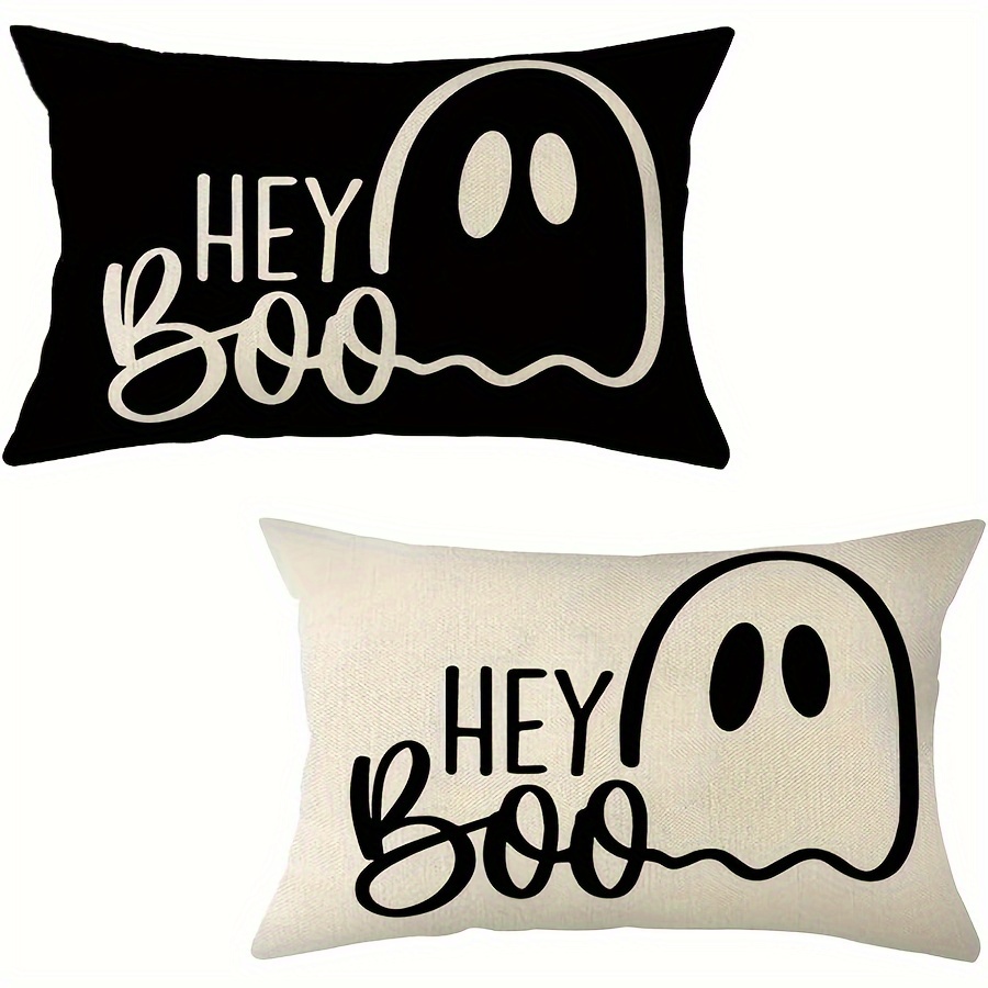 TEMU Rustic Style Halloween Throw Pillow Covers, 2-pack, 12x20 Inch, Machine Washable, Zipper Closure, Woven Linen, Versatile Room Decor For Sofa And