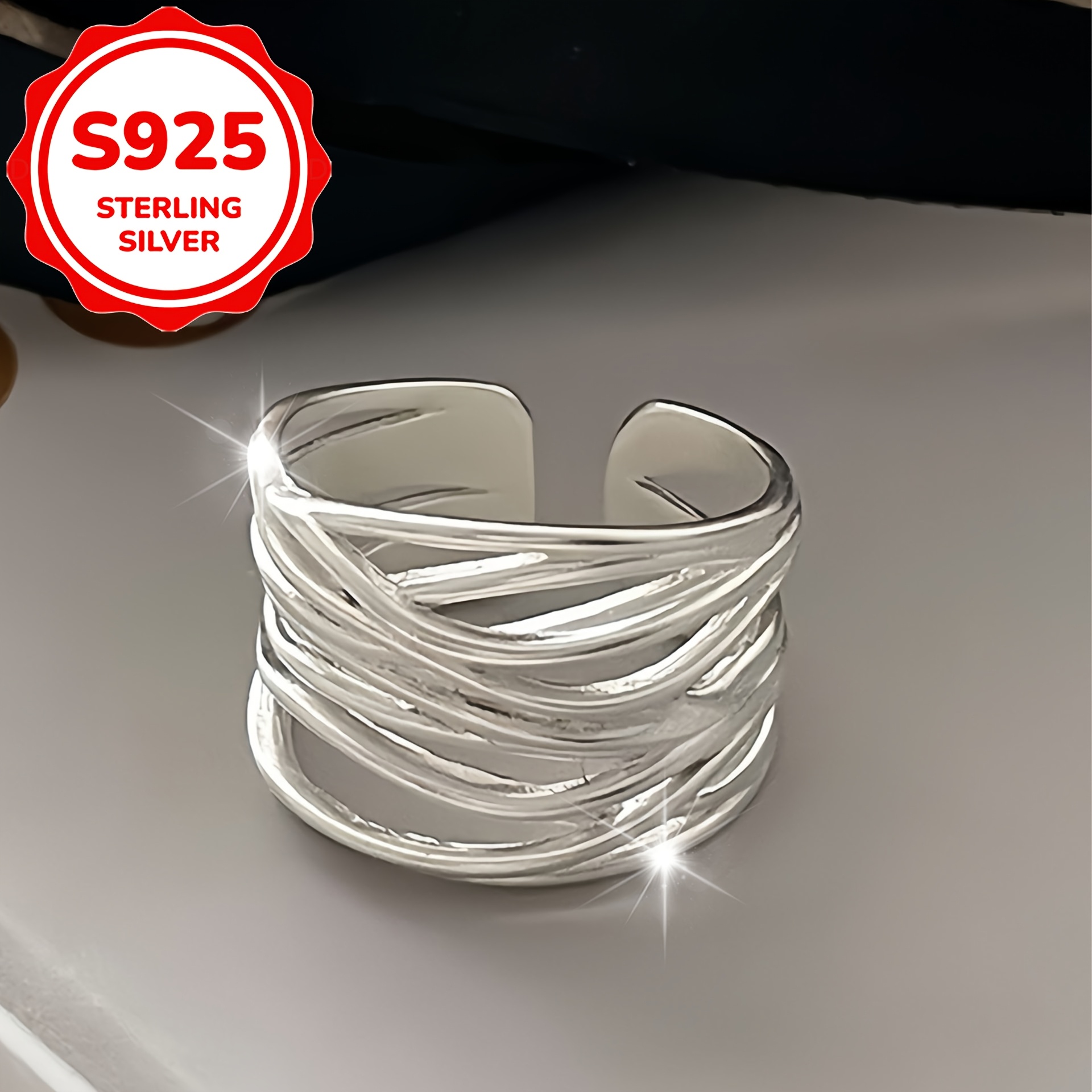 Women's S925 Silver Geometric Line Cross Entanglement Ring
