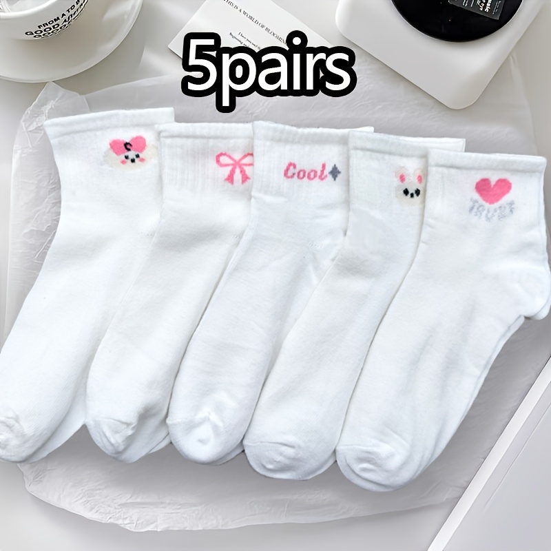 TEMU Juego de 5 pares de calcetines cortos aleatorios para mujer con y , ¡calcetines cortos de moda y sencillos para mujer de y otoño! Calcetines