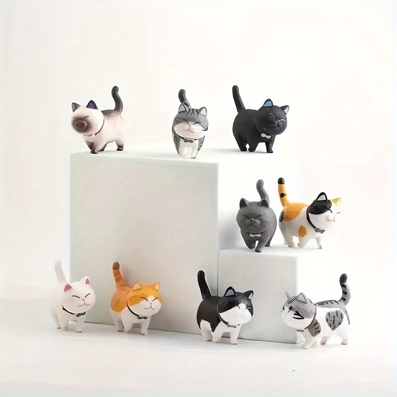 

9pcs Miniature Cat Statue Set, Cute Pvc Simulated Kittens, Ideal For Car Dashboard, Cake Decoration, Desktop Display, Feline Decorations