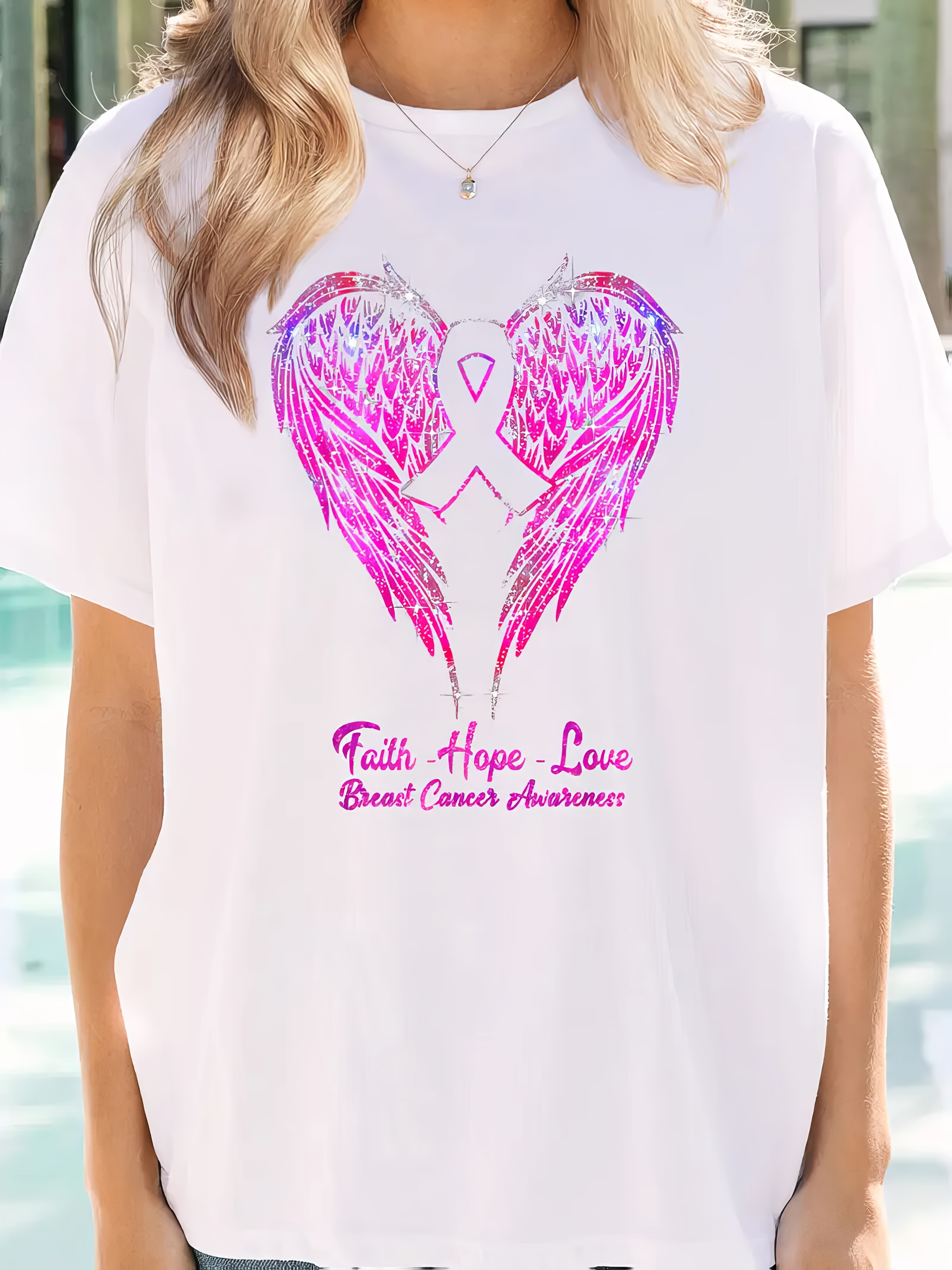 Women's Breast Cancer Awareness T-Shirt - Inspirational Short Sleeve Tee For Support & Hope