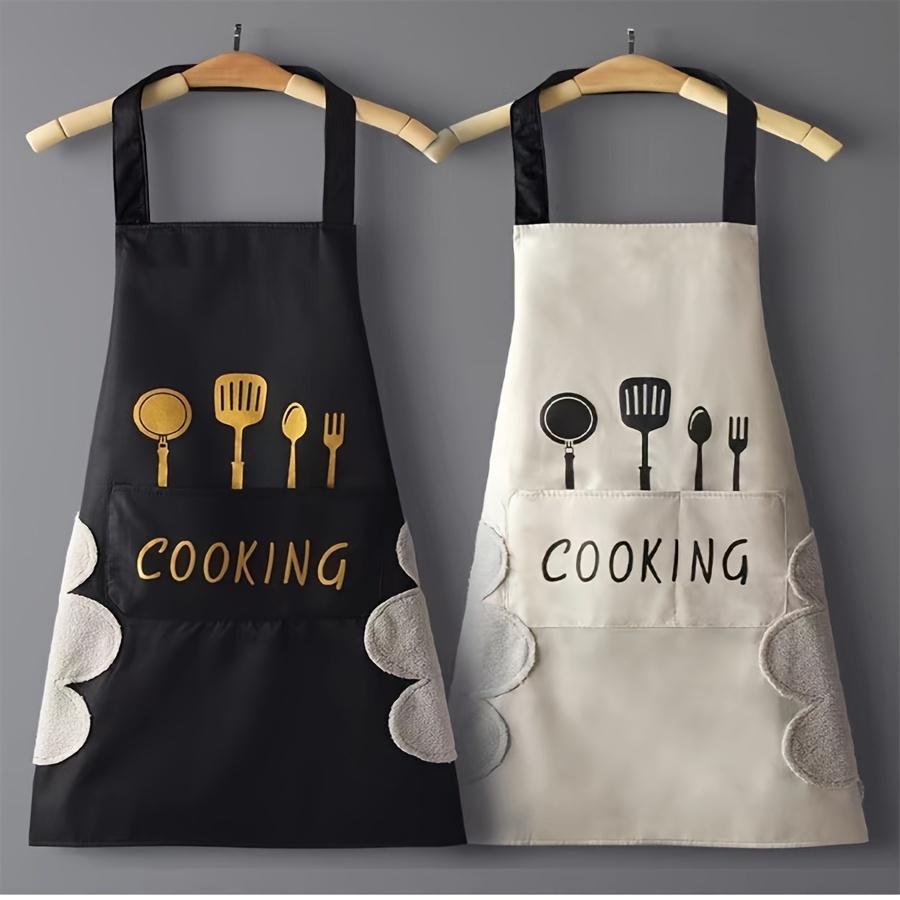   and white pvc aprons with cooking utensils design korean version with hand wiping feature for home and restaurant use culinary attire writing apron