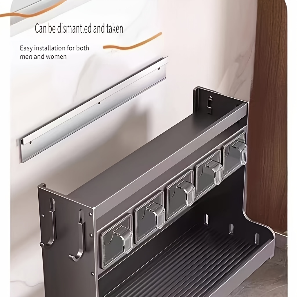 Stainless Steel Kitchen Spice Rack with Hanging & Placement Options - No Drill Wall-Mounted Organizer, Multi-Tiered Shelf for Salt, Pepper, Herbs, Utility Racks, Kitchen Spice Rack