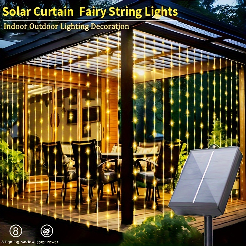 

Solar-powered Curtain String Lights - 8 Lighting Modes, Waterproof Outdoor Decor For Garden, Patio, Weddings & Parties - Available In Multicolor, Warm White, And White