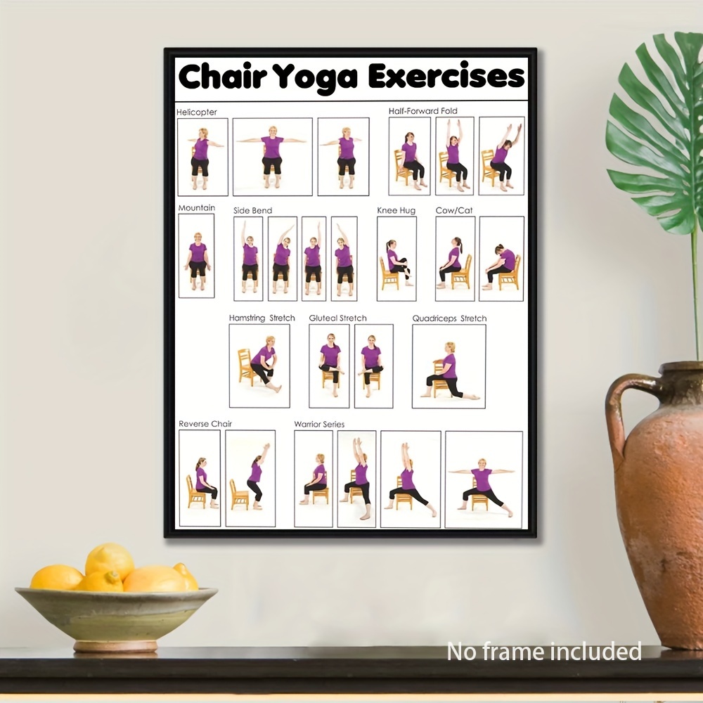 

Chair Yoga Exercises Poster: Seniors Yoga Room Decor - 12x16 Inch (30x40 Cm) Canvas Art - No Frame Included