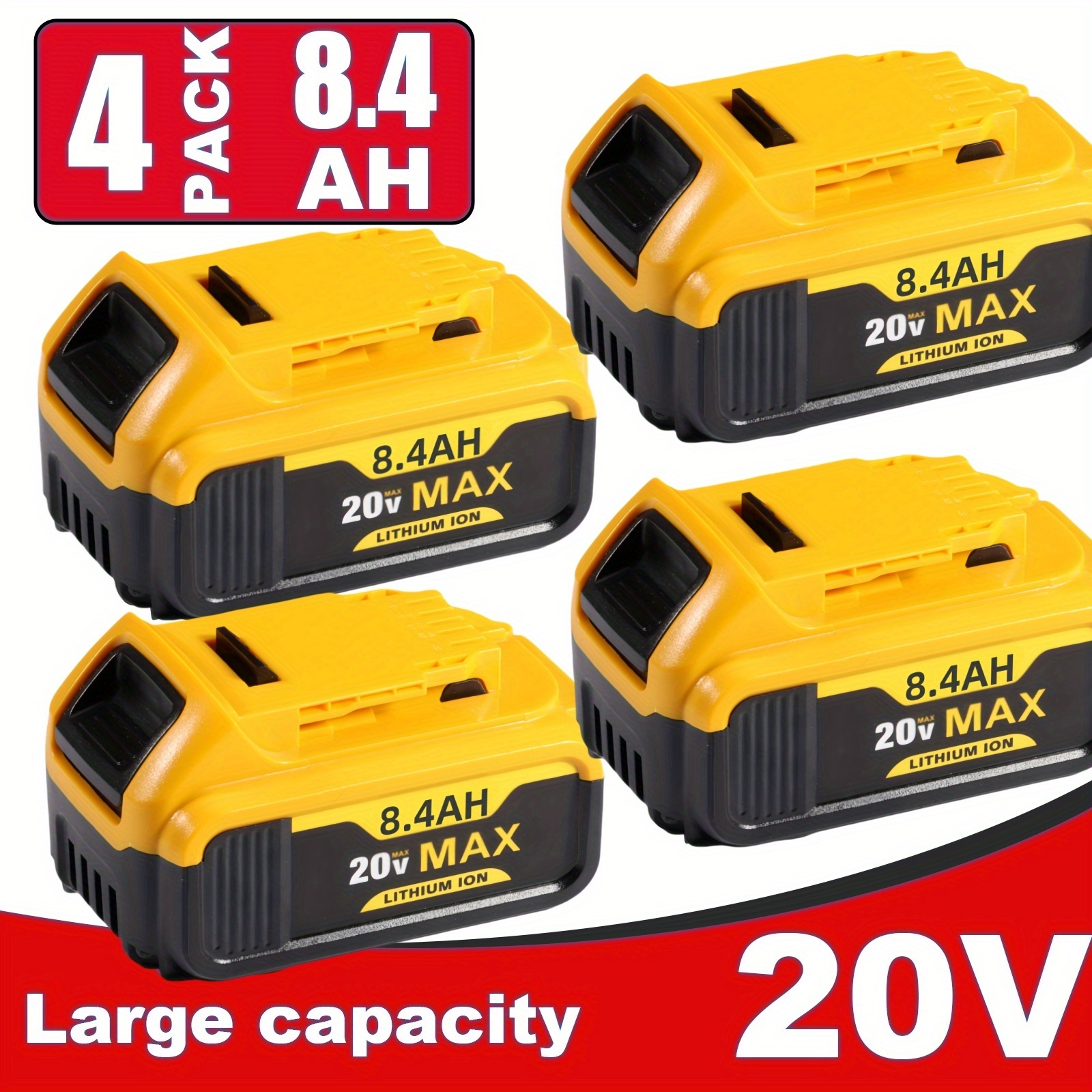 TEMU 1/2/4 Pack Batterie de Remplacement for Dewalt 20V Max Haute 8.4Ah Lithium-Ion pour DCB200 DCB201 DCB203 DCB206 - Alimentation pour Perceuses,