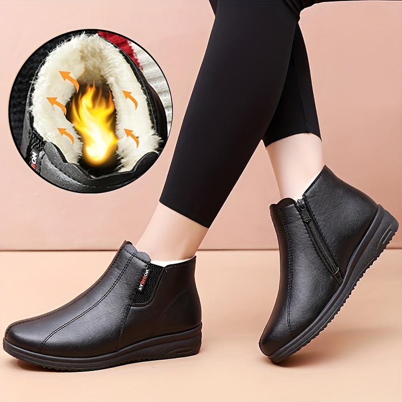 women's winter snow boots fleece lining plush fur collar Temu